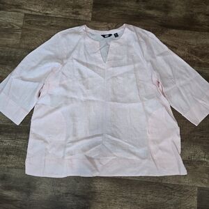 Lands' End Womens Linen Light Pink Blouse 3X 24W-26W